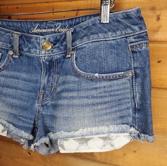 ❤️ American Eagle blue denim shorts silver glitter stars in the pockets … - Picture 3 of 7